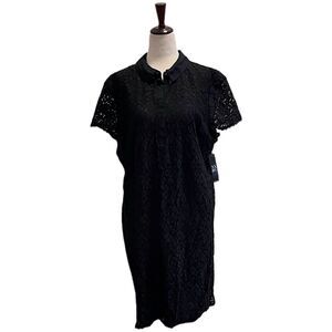 NEW YORK & COMPANY Black Lace Overlay Dress w/ Collar Size XLARGE Collared Lined